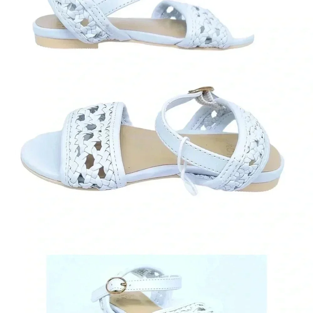 JACK AND JANIE GIRLS WHITE BASKETWEAVE SANDALS SIZE 3.5 baby